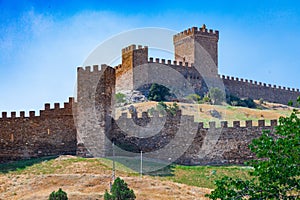 Ancient Genoese fortress castle on a rock by the sea in Sudak