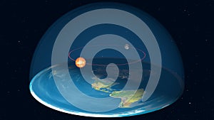 Flat Earth Model with a glass dome, firmament. Topographic map. photo