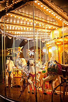 Ancient German Horse Carousel built in 1896 in Navona Square, Rome, Italy