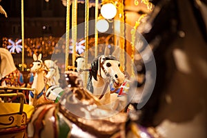 Ancient German Horse Carousel built in 1896 in Navona Square, Rome, Italy