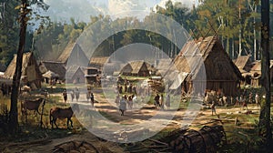 Ancient Germanic Settlement: Vivid Depiction of 100 B.C. Village