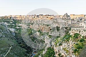 Ancient ghost town of Matera Sassi di Matera reflect to the re