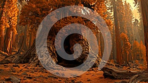 Ancient Giant Redwood Forest with Sunlit Canopy