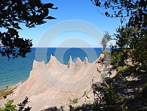 Ancient glacial Chimney Bluff cliff shoreline in NY Lake Ontario