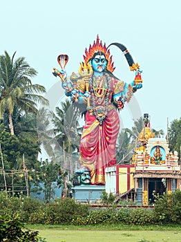 Ancient Goddess Durga statue near the eponymous temple not far from Pondicherry, India