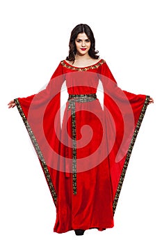 Ancient godness in a red greece toga isolated on