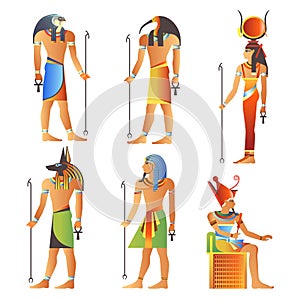 Egyptian gods and goddess, Pharaoh of Egypt, diety isolated icons photo