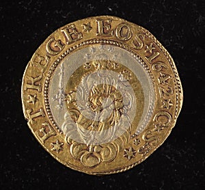 Ancient golden coin of republic of genoa italy