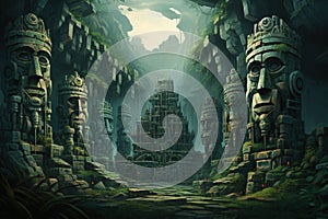 Ancient golems crafted from enchanted stone and animated by magic - Generative AI photo