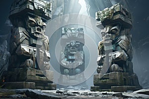 Ancient golems crafted from enchanted stone and animated by magic - Generative AI photo