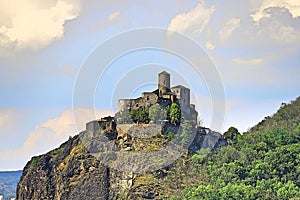 Ancient Gothic castle of Strekov on top of a high cliff