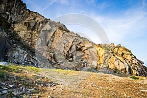 Ancient granite quarry in Romania, Macin mountains, Dobrogea region