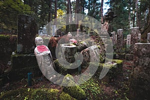 Ancient Gravestones with Jizo Statues in Okunoin Cemetery, Koyasan, Japan