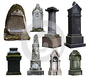 Ancient gravestones. Set of old tombstones.