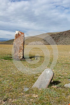 Ancient gravestones in the steppes of the Altai