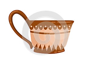 Ancient grecian ornamented jug with handle. Old greek pottery decorated with hellenic ornaments. Flat vector cartoon