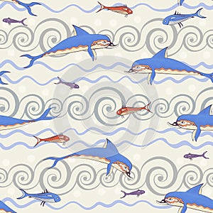 Ancient greece mythology.Background with minoan dolphin