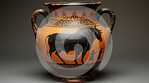 Antique Greek amphora with bull in black-figure style from Crete photo