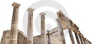 Ancient Greek antique temple facade stone ruins isolated