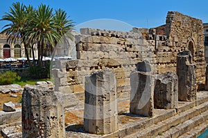 Ancient greek apollo temple ruins in Siracusa city Italy