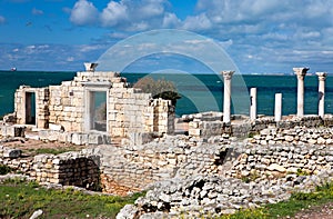 Ancient Greek Basilica in Chersonesus in Crimea photo