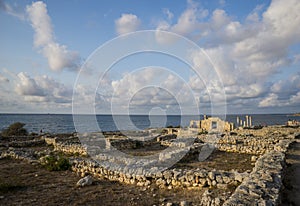 Ancient Greek basilica and marble columns in Chersonesus Taurica.