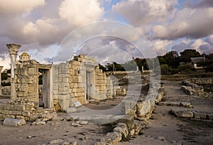 Ancient Greek basilica and marble columns in Chersonesus Taurica.