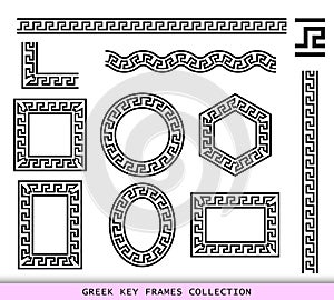 Ancient Greek black frames patterns collection, set of antique borders from Greece
