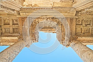 Ancient greek building facade from low angle