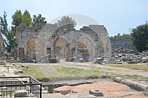 ancient Greek city of Antalya Perge, colonnaded entrance of the city