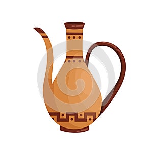 Ancient greek clay amphora with spout and handle vector flat illustration. Antique grecian vase decorated by hellenic