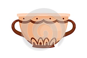 Ancient greek clay pot with handles vector flat illustration. Traditional antique pottery decorated by Hellenic