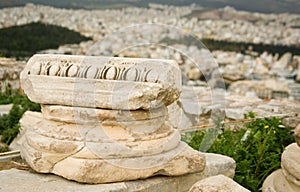 Ancient Greek column capital at Akropolis photo