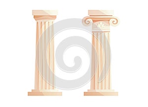 Ancient Greek columns. Roman pillar. Building design elements and decoration. Cartoon vector illustration.