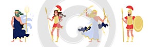 Ancient Greek Deity in Antique Clothing as Myth and Legend Hero Vector Set