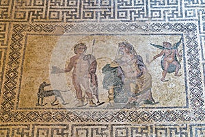 Ancient Greek floor mosaic in archaeologic park Kato Paphos, Cyprus. photo