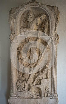 Ancient Greek Funerary Stele That Shows the Descent to Hades