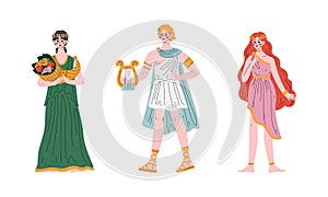 Ancient Greek God with Apollo Holding Lyre and Demeter Vector Set