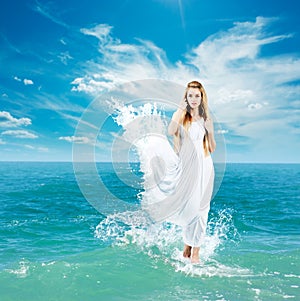 Ancient Greek Goddess in Sea Waves