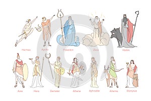 Ancient greek gods set concept