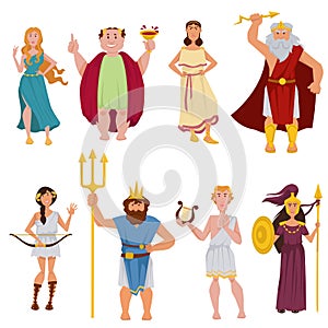 Ancient Greek gods vector cartoon characters