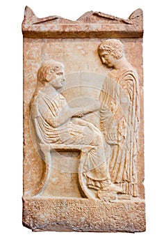 Ancient Greek grave stele from Piraeus (420 B.C.) photo