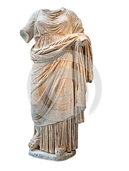 Ancient greek headless statue of a woman dressed with typical cl photo