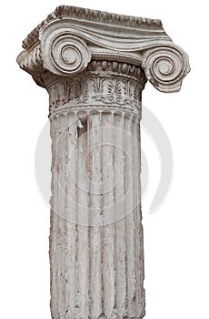 Ancient greek ionic column isolated on white photo