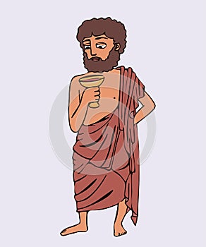 Ancient greek man in himation drinking wine