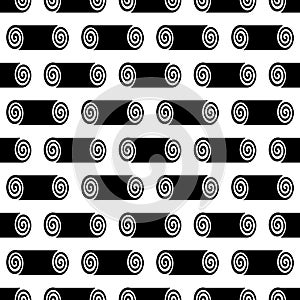 Ancient Greek motif cylinder spiral vector seamless pattern background. Black and white backdrop with abstract