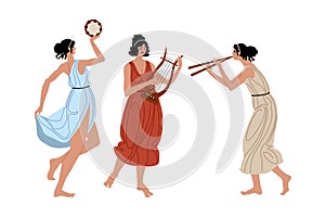 Ancient Greek musicians. Dancing muses.