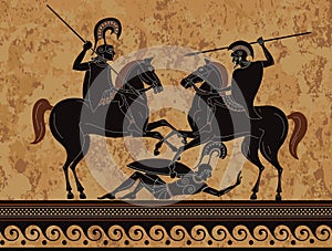 Ancient greek painting .Ancient greece warrior.