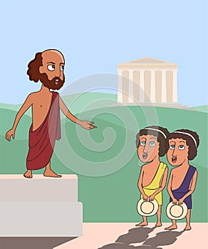 Ancient greek people listening to orator cartoon
