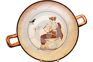 Ancient Greek plate on white in Delphi, Greece